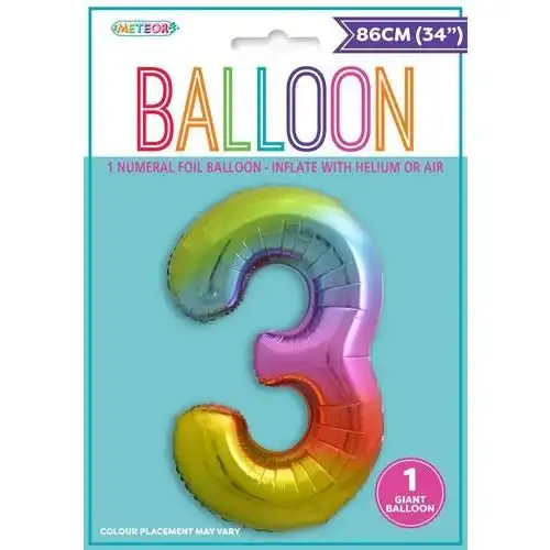 Rainbow 3 Numeral Foil Balloon