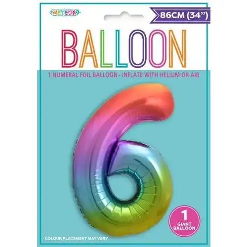 Rainbow 6 Numeral Foil Balloon 86cm