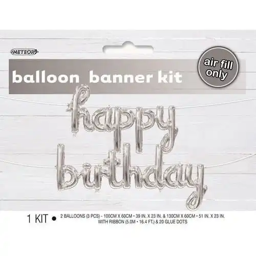 Silver Happy Birthday Balloon Banner