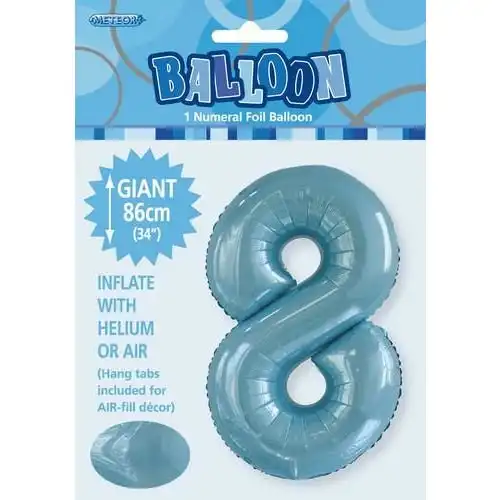 Powder Blue 8 Numeral Foil Balloon 86cm