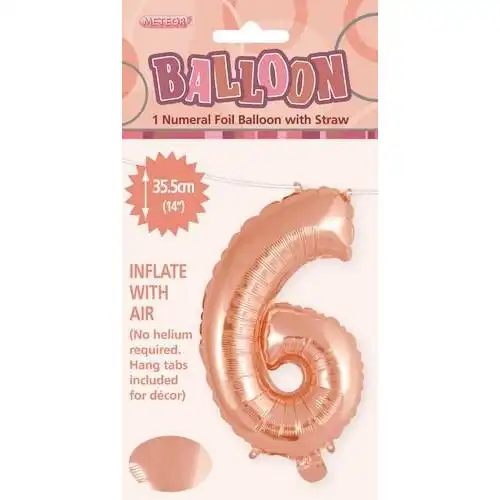 Rose Gold 6 Numeral Foil Balloon 35cm