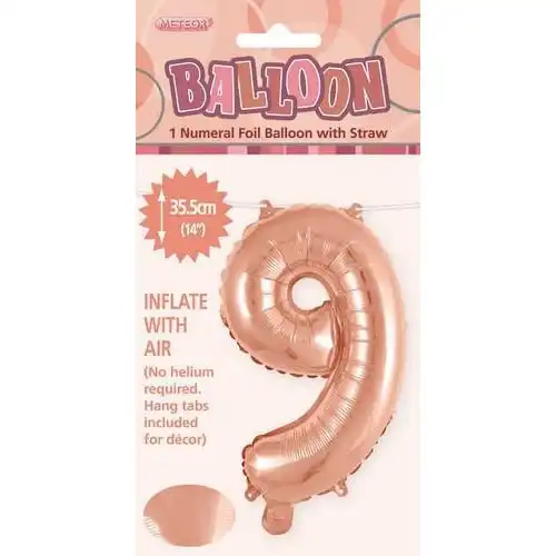 Rose Gold 9 Numeral Foil Balloon 35cm