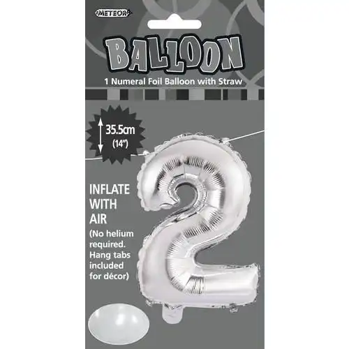 Silver 2 Numeral Foil Balloon