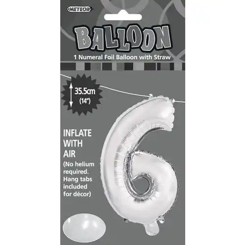 Silver 6 Numeral Foil Balloon 35cm