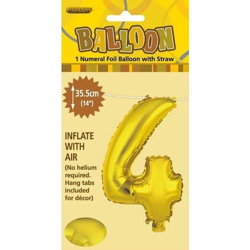 Gold 4 Numeral Foil Balloon 35cm