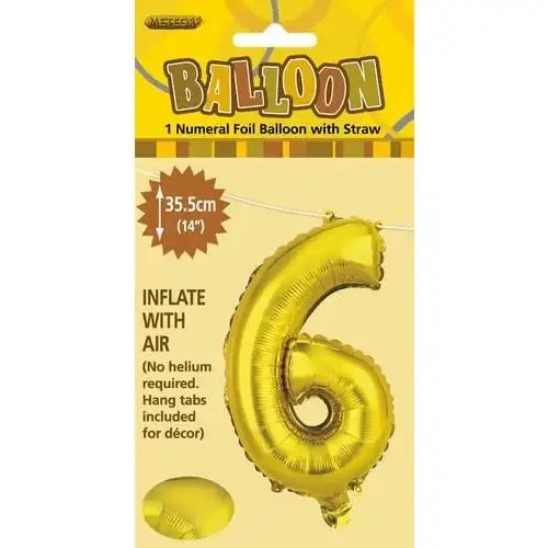 Gold 6 Numeral Foil Balloon 35cm