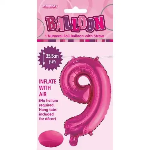 Hot Pink 9 Numeral Foil Balloon 35cm