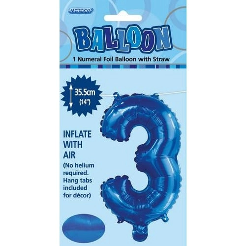 Royal Blue 3 Numeral Foil Balloon 35cm