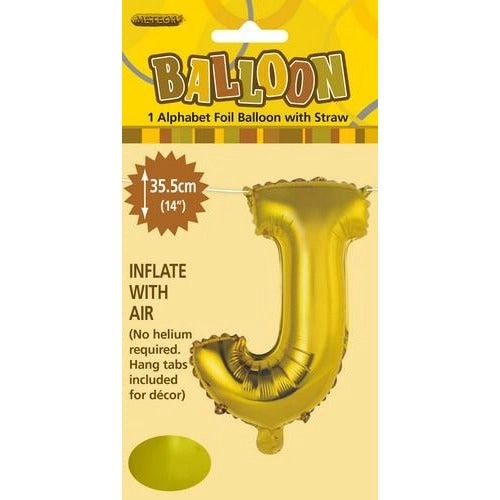 Gold J Alphabet Foil Balloon