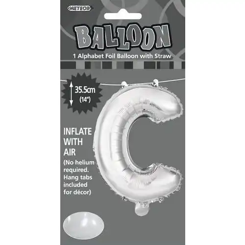 Silver C Alphabet Foil Balloon 35cm