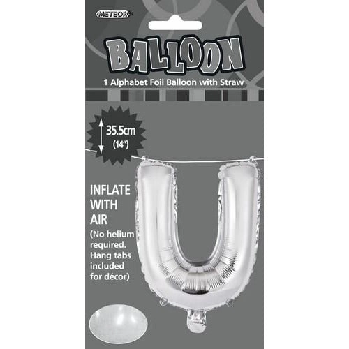 Silver U Alphabet Foil Balloon 35cm