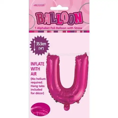 Hot Pink U Alphabet Foil Balloon 35cm