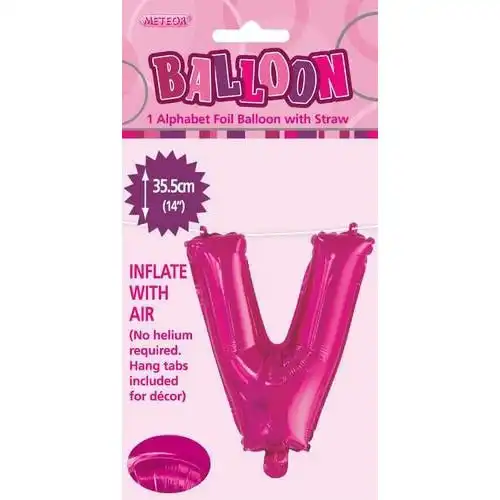 Hot Pink V Alphabet Foil Balloon 35cm