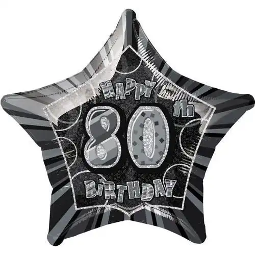 Glitz Black Happy 80th Birthday Star Foil Balloon