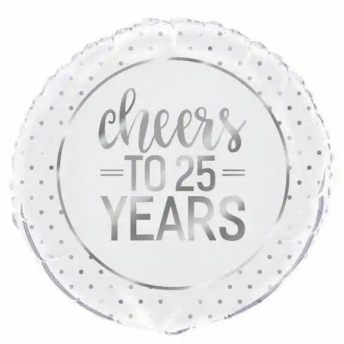 Silver Dot Cheers To 25 Years 45cm Foil Balloon Packaged