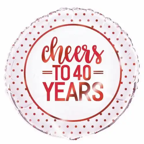 Red Dot Cheers To 40 Years 45cm Foil Balloon Packaged