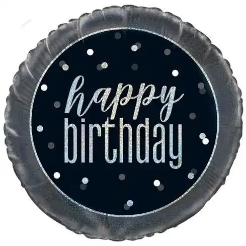 Black & Silver Happy Birthday - Foil Prismatic Balloon