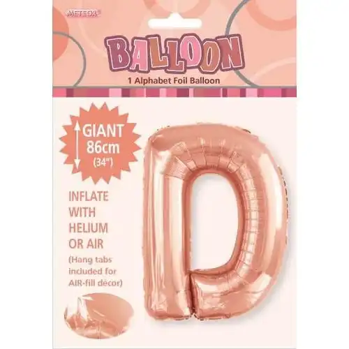 Rose Gold D Alphabet Foil Balloon 86cm