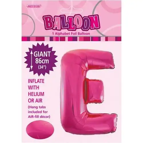 Hot Pink E Alphabet Foil Balloon 86cm