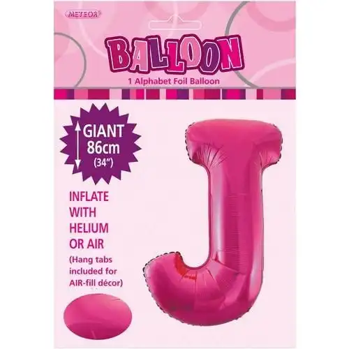 Hot Pink J Alphabet Foil Balloon 86cm