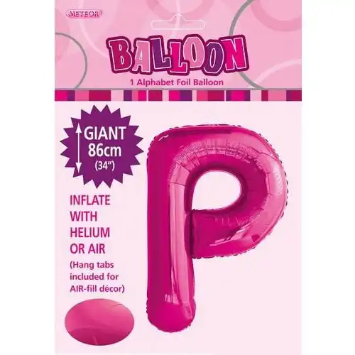 Hot Pink P Alphabet Foil Balloon 86cm