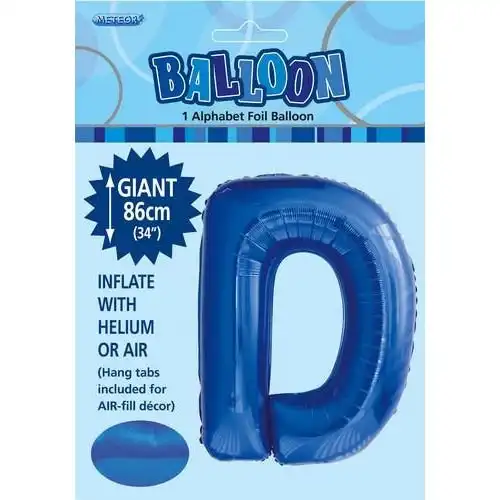 Royal Blue D Alphabet Foil Balloon 86cm