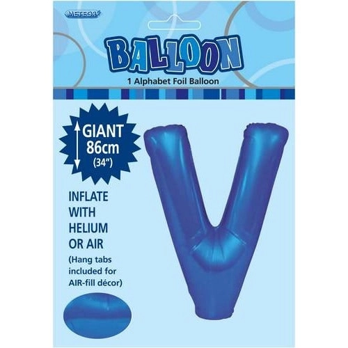 Royal Blue V Alphabet Foil Balloon 86cm