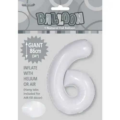 White 6 Numeral Foil Balloon 86cm