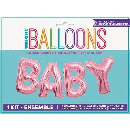 Baby Letters Foil Balloon Banner Kit - Baby Pink