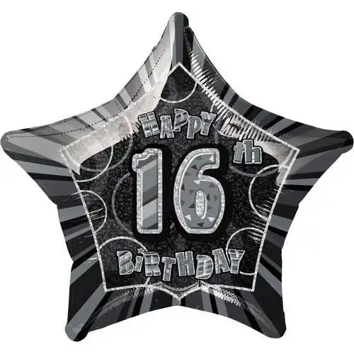 Glitz Black & Silver - 16th Birthday Star Foil Balloon