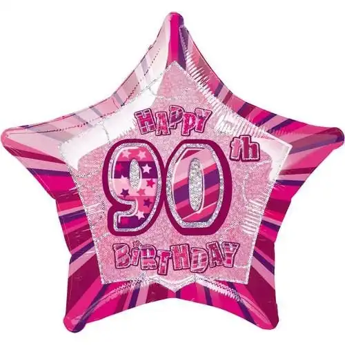 Glitz Pink Happy 90th Birthday Star Foil Balloon 50cm