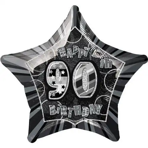 Glitz Black - 90th Birthday Star Foil Balloon