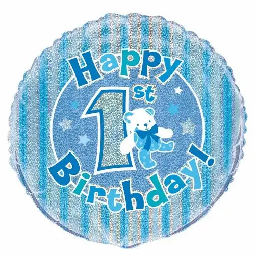 1st Birthday - Blue Foil Prismatic Balloon