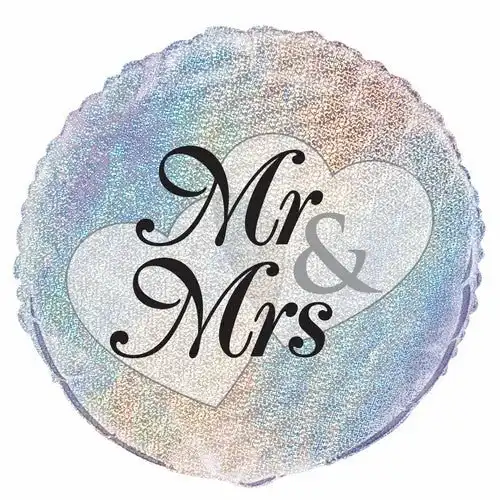 Mr & Mrs 45cm Foil Prismatic Balloons Packaged