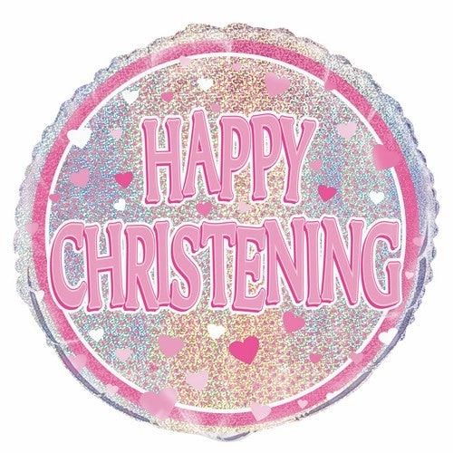 Pink Christening 45cm Foil Prismatic Balloons Packaged