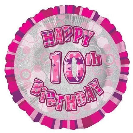 Glitz Pink 10th Birthday Round 45cm Foil Balloon Packaged