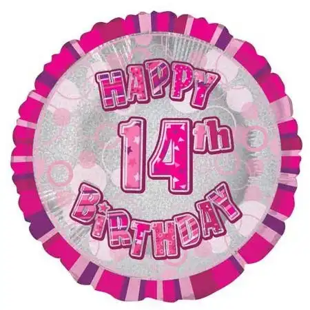 Glitz Pink 14th Birthday Round Foil Balloon