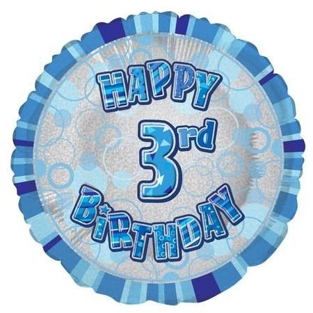 Glitz Blue 3rd Birthday Round Foil Balloon