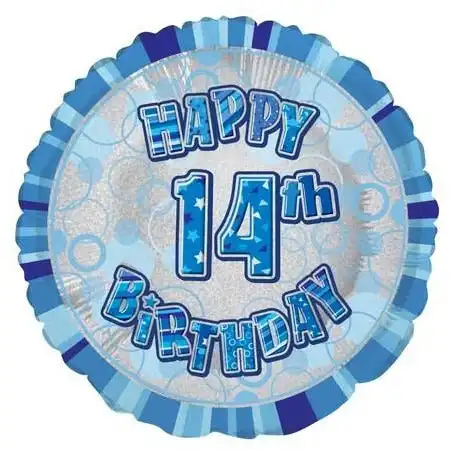 Glitz Blue 14th Birthday Round Foil Balloon