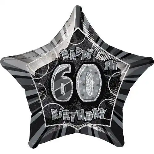 Glitz Black & Silver 60th Birthday Star Foil Balloon