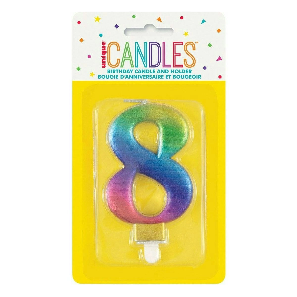 Numeral Candle 8 Metallic Rainbow