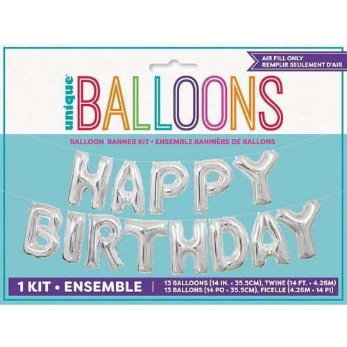 Silver Happy Birthday Foil Balloon Banner Kit