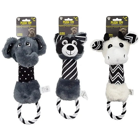 Dog Plush Toy with Rope - Black & White