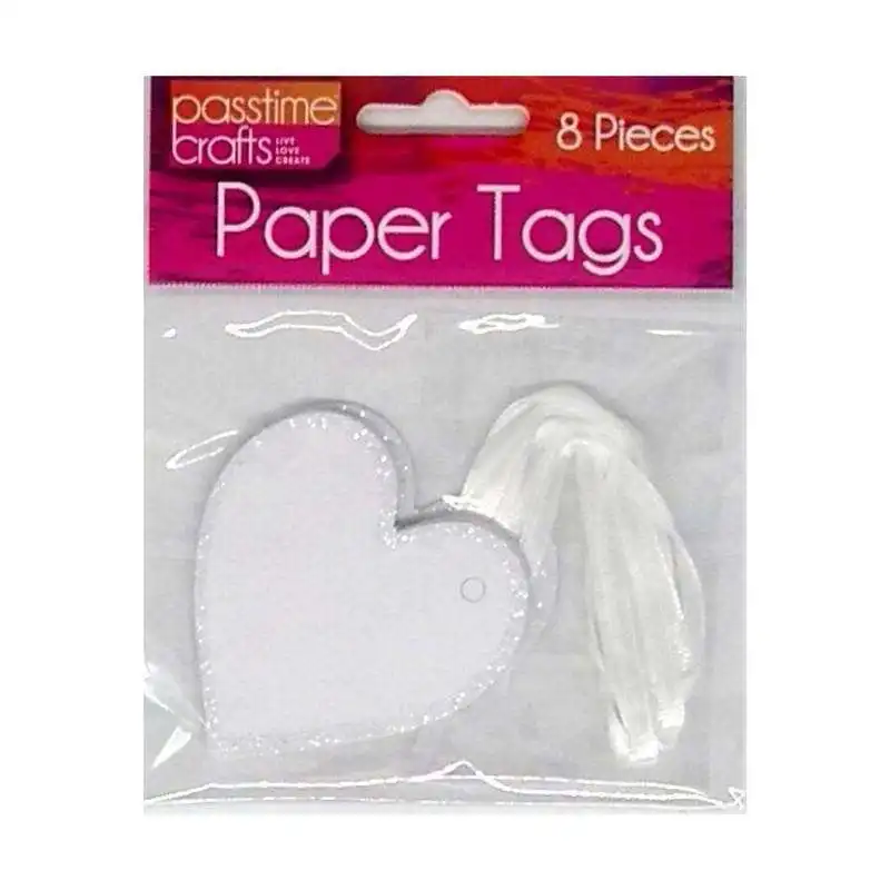 Paper Hearts or Rectangular Tags with Ribbon 8Pk