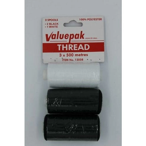 Valuepak Thread 2 Black and 1 White - 3 x 500m