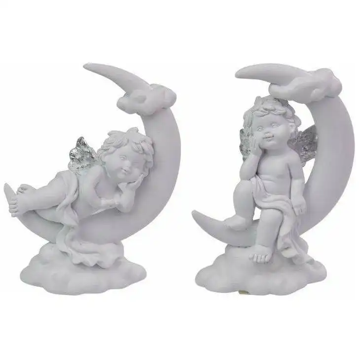 Cherub With Silver Wings Resting On Moon