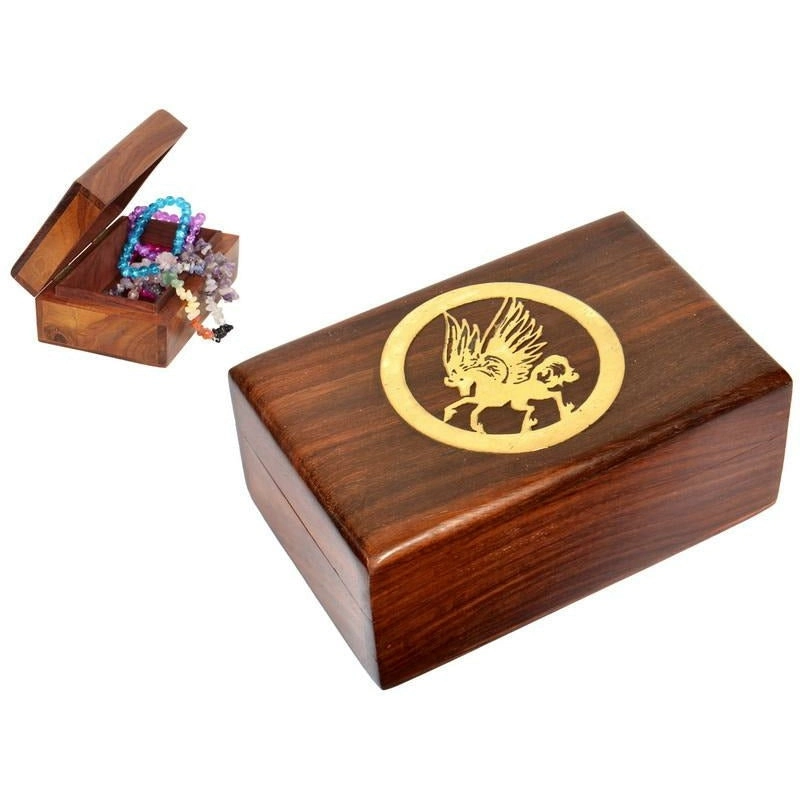 Sheesham Wood Box Gold Unicorn