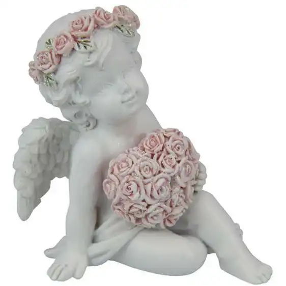 Sitting Cherub with Rose Band - 7cm