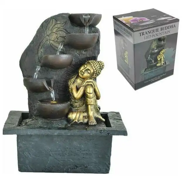 Resting Gold Buddha Fountain with Light