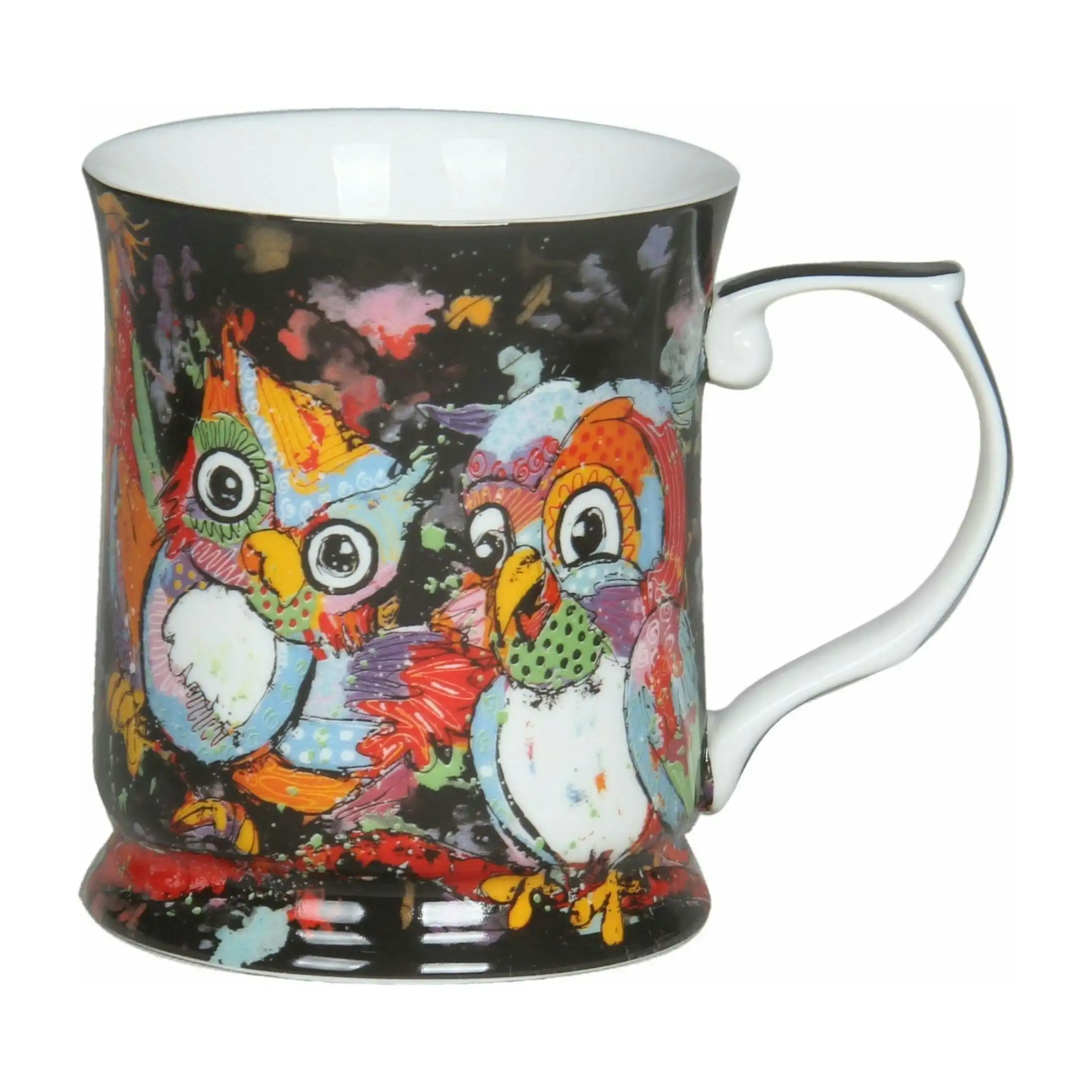 Cheeki Little Owls on Black Fine Bone China - Mug